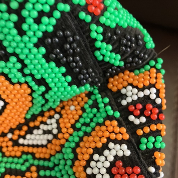 Peacock seed beaded bucket draw string closure beautiful colors - Picture 6 of 7